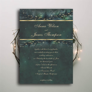 Enchanted Forest Fairy Gold Calligraphy Wedding Invitation