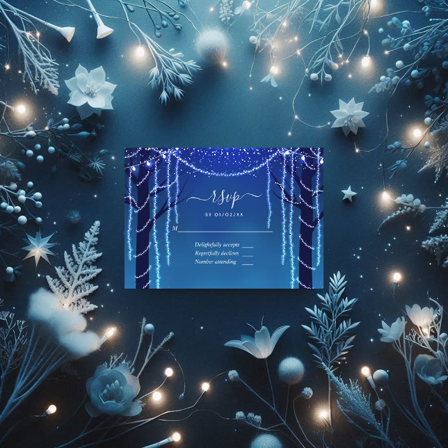Enchanted Forest Fairy Lights Wedding Photo RSVP Card (Enchanted Forest Fairy Lights Wedding Photo RSVP Card)