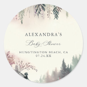 Enchanted Forest Fairy Mountains Baby Shower Classic Round Sticker
