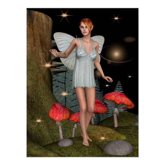 Enchanted Forest Fairy Mushroom Fantasy Art Poster (Front)