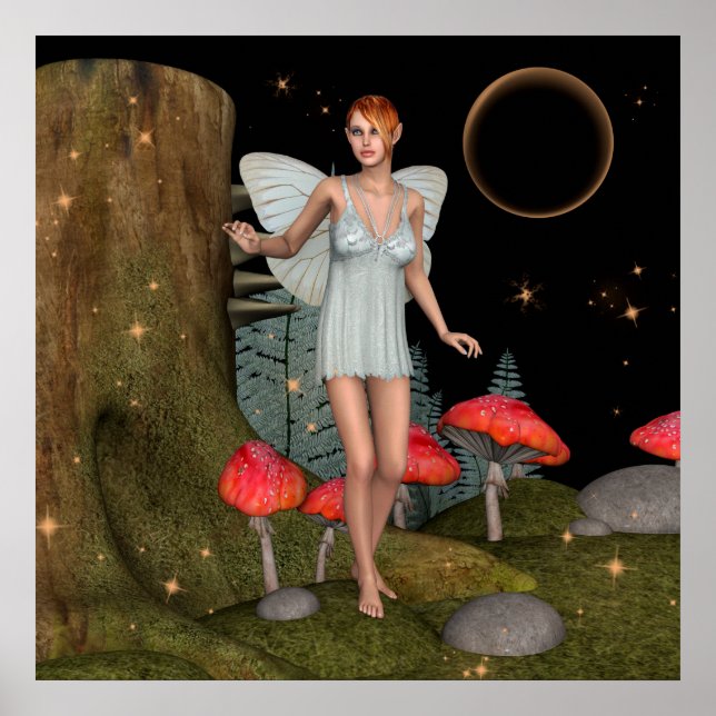 Enchanted Forest Fairy Mushroom Fantasy Art Poster (Front)