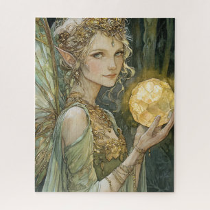 Enchanted Forest Fairy With Crystal Ball Jigsaw Puzzle