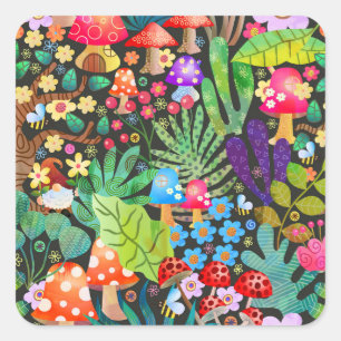 Enchanted Forest Fairytale Garden Rustic Scene Square Sticker