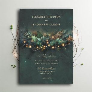 Enchanted Forest Fairytale Gold Wreath Wedding Invitation