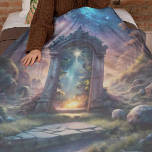 Enchanted Forest Fantasy Galaxy Portal Fleece Blanket
