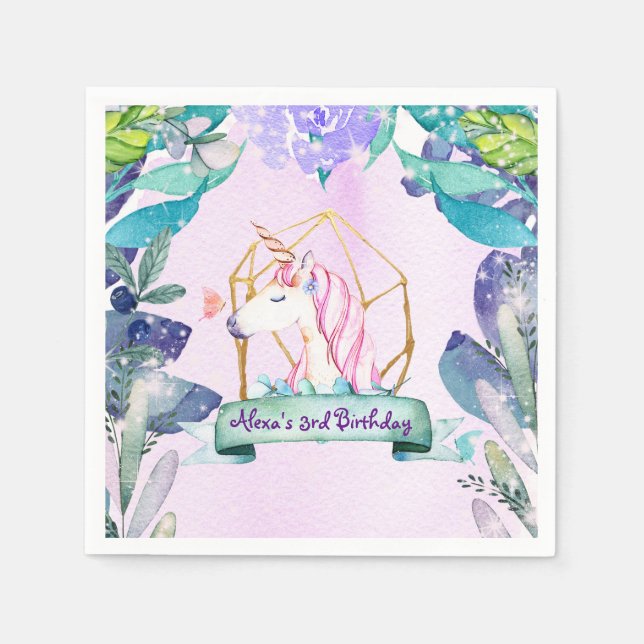 Enchanted Forest Fantasy Magical Unicorn Party Napkin (Front)