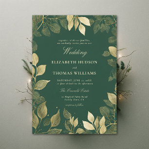 Enchanted Forest Faux Gold Foliage Elegant Wedding Invitation