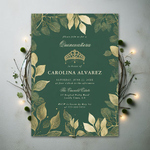 Enchanted Forest Faux Gold Foliage Quinceanera Invitation