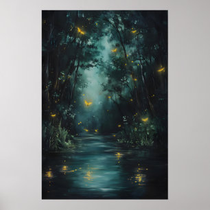 Enchanted Forest Fireflies Art Printable Magical Poster