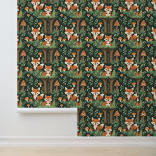 Enchanted Forest Foxes & Mushrooms Peel and Stick Wallpaper