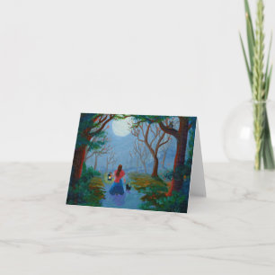 Enchanted Forest Girl Black Cat Creationarts Card