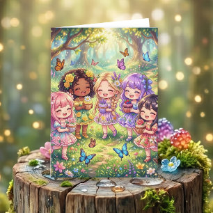 Enchanted Forest Girl's Birthday Party   Colour Me Card
