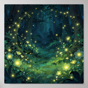 Enchanted Forest Glow Magical Night Poster