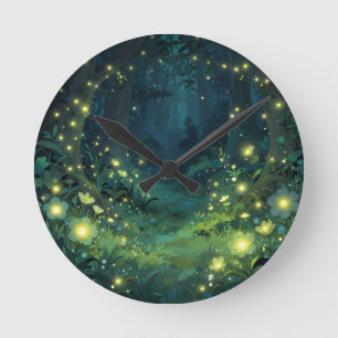 Enchanted Forest Glow Magical Night Round Clock
