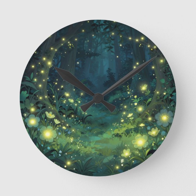 Enchanted Forest Glow Magical Night Round Clock (Front)