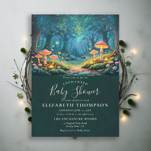 Enchanted Forest Glowing Mushrooms Art Baby Shower Invitation
