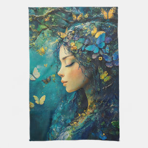 Enchanted Forest Goddess with Butterflies (1) Tea Towel
