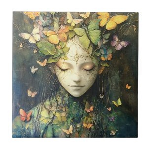 Enchanted Forest Goddess with Butterflies (2) Ceramic Tile