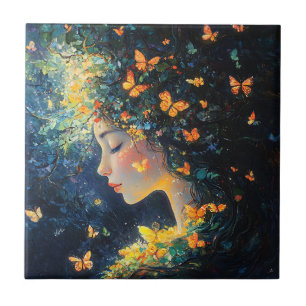 Enchanted Forest Goddess with Butterflies (5) Ceramic Tile