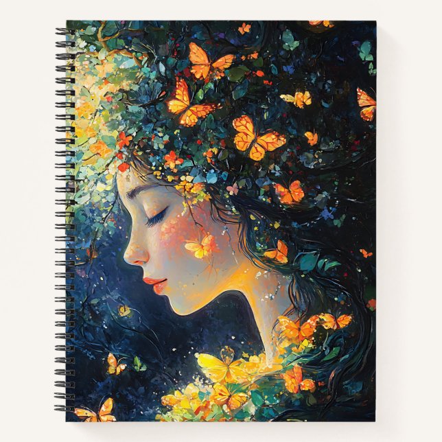 Enchanted Forest Goddess with Butterflies (5) Notebook (Front)