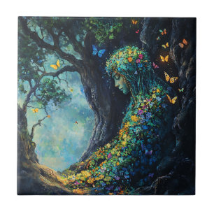 Enchanted Forest Goddess with Butterflies (6) Ceramic Tile