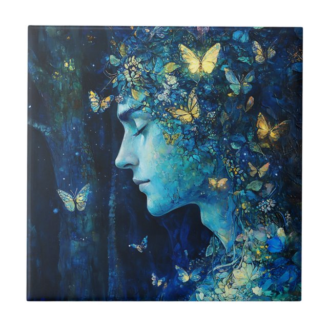 Enchanted Forest Goddess with Butterflies (7) Ceramic Tile (Front)