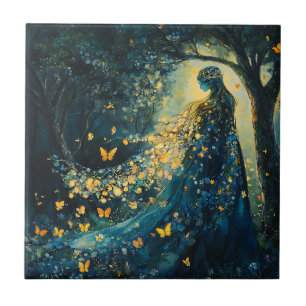 Enchanted Forest Goddess with Butterflies (8) Ceramic Tile