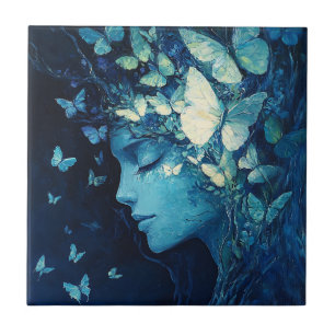 Enchanted Forest Goddess with Butterflies (9) Ceramic Tile
