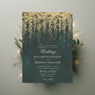 Enchanted Forest Gold Greenery Custom Wedding Invitation