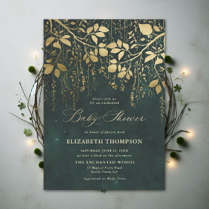 Enchanted Forest Gold Greenery Magical Baby Shower Invitation
