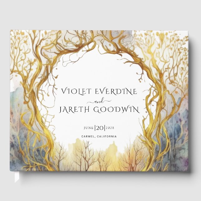 Enchanted Forest Gold Portal Wedding Guest Book (Front)