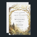 Enchanted Forest Gold Portal Wedding Invitation<br><div class="desc">Enchanted portal to a magical forest wedding theme,  for a mystical fantasy style wedding invitation. Watercolor forest and vines portal. Gold on the back side of the invite. QR code on the back of the invitation.</div>