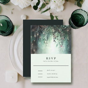 Enchanted Forest Gold Vines Mauve Wedding RSVP Card