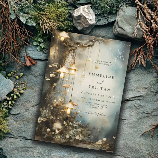 Enchanted Forest Hanging Glowing Lanterns Wedding Invitation (Creator Uploaded)