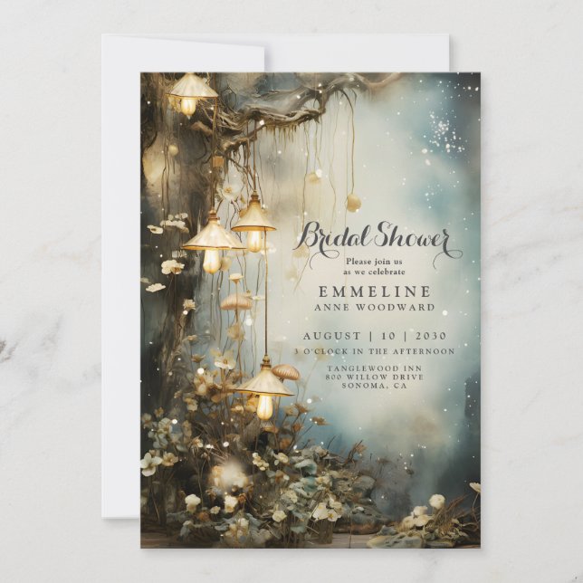 Enchanted Forest Hanging Lanterns Bridal Shower Invitation (Front)