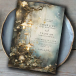 Enchanted Forest Hanging Lanterns Wedding Invitation<br><div class="desc">Ethereal forest mist and trees with hanging mushroom shaped lanterns featured in this wedding invitation, in deep blue grey forest hues, and mist. Solid blue grey on the back to pick up the deep colours on the front of the invite. Order in print, as a digital download or both. Create...</div>