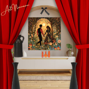Enchanted Forest Happy Couple Morning Art Nouveau Poster