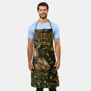 Enchanted forest hare green brown custom Monogram Apron