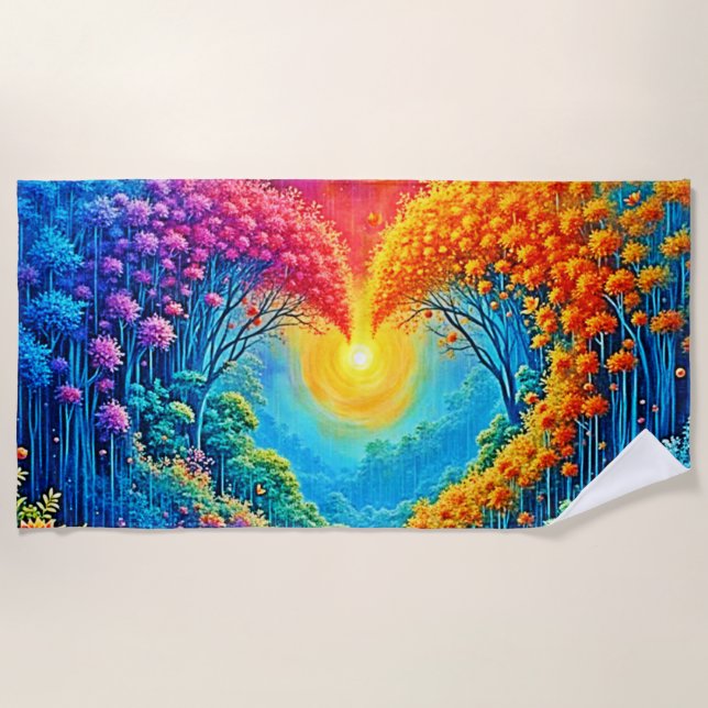 Enchanted Forest Heart of Light Design Beach Towel (Front)