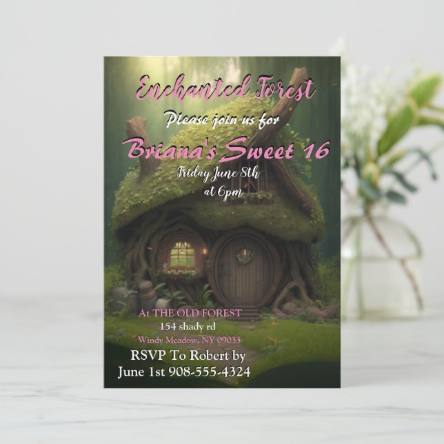 Enchanted Forest Hut Sweet 16 Invitation (Standing Front)