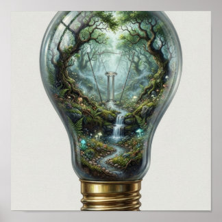 Enchanted Forest Inside a Light Bulb – Magical Nat Poster