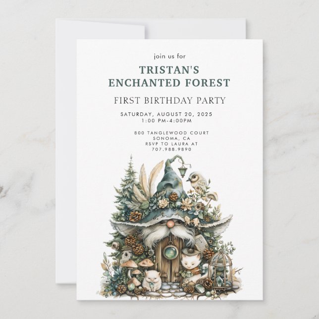 Enchanted Forest Kid's 1st Birthday Party Invitation (Front)