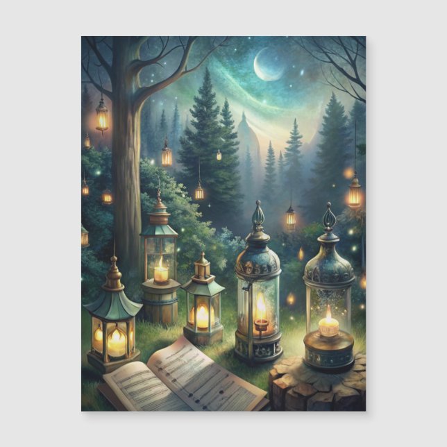 Enchanted Forest Lanterns Under Moonlight (Front)