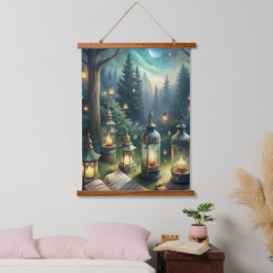 Enchanted Forest Lanterns Under Moonlight Hanging Tapestry