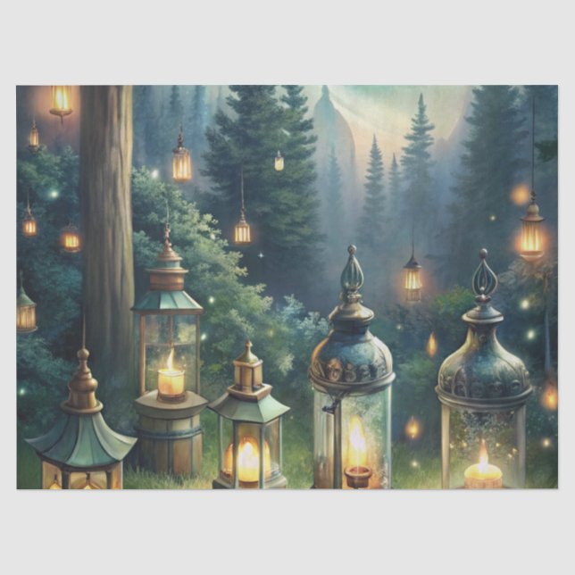 Enchanted Forest Lanterns Under Moonlight Tissue Paper (Front)