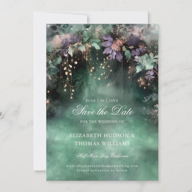 Enchanted Forest Lavender Wedding Save the Date Invitation (Front)
