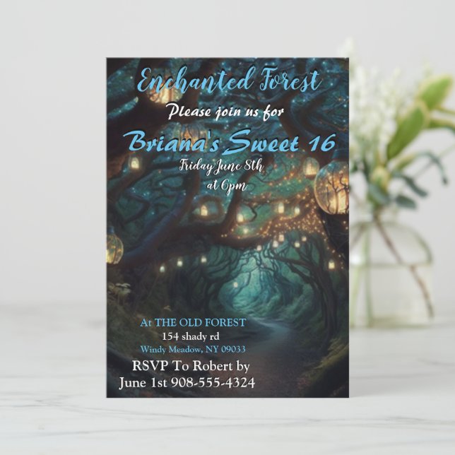 Enchanted Forest Led Light Sweet 16 Invitations (Standing Front)