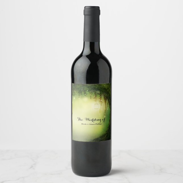 Enchanted Forest & Lights Custom Wedding Wine Label (Front)