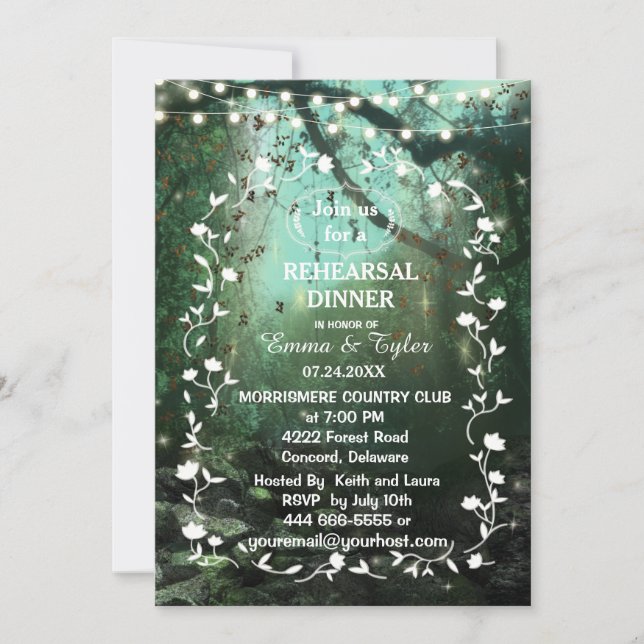 Enchanted Forest Lights Rustic Rehearsal Dinner Invitation (Front)