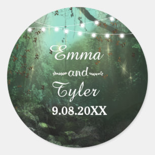 Enchanted Forest Lights Rustic Save the Date Classic Round Sticker